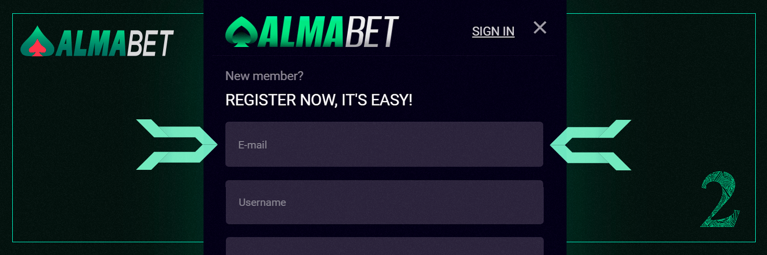 To register in Almabet, fill in the “Mail” field