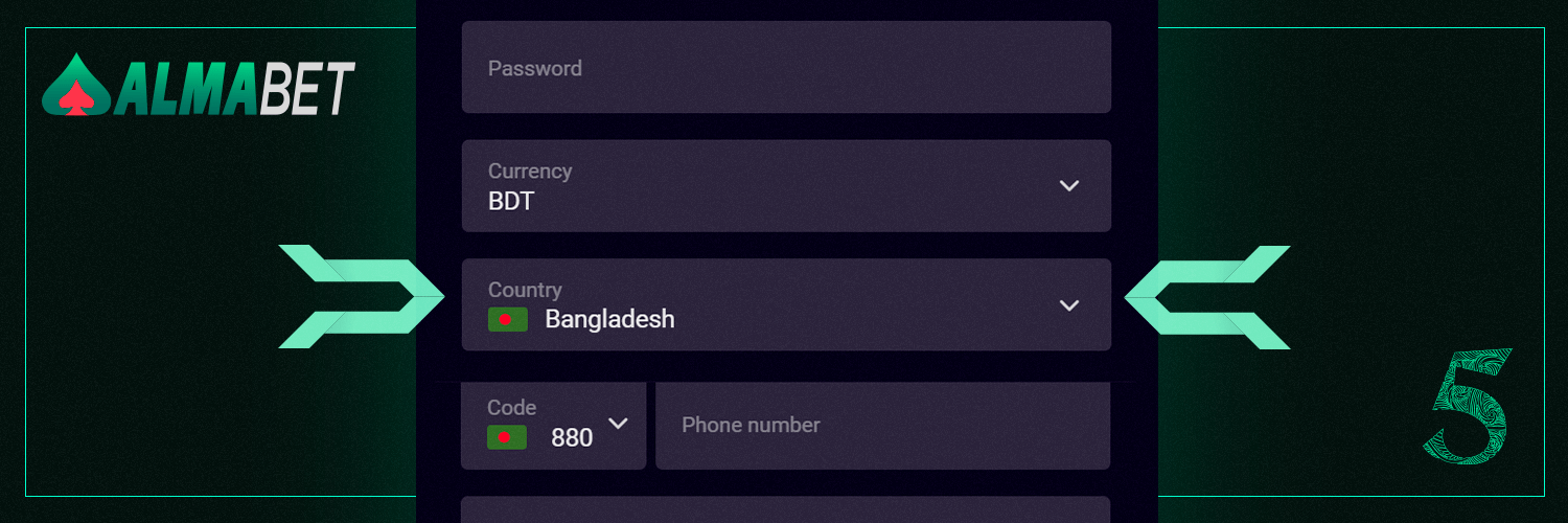 To register in Almabet, enter your country