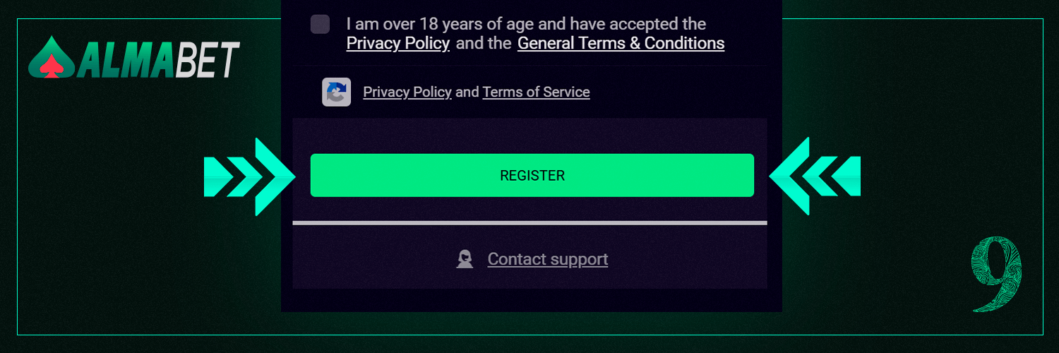 Click the button to finish your registration in Almabet from