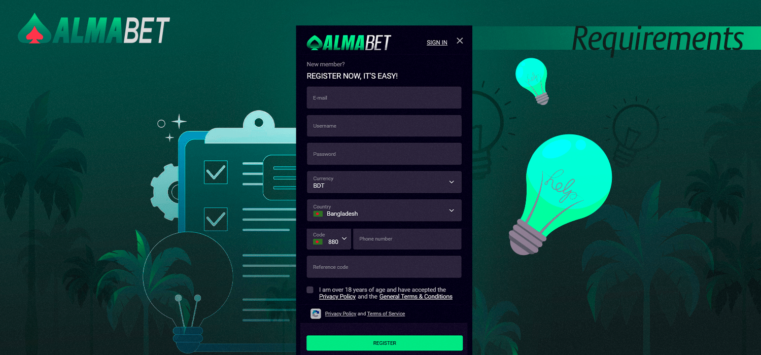 There are requirements to register with Almabet